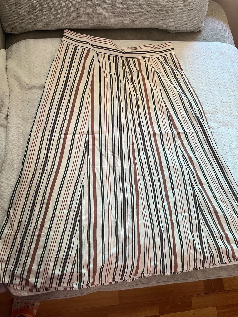 LOFT Cream Midi Skirt with Black and Brown Stripes